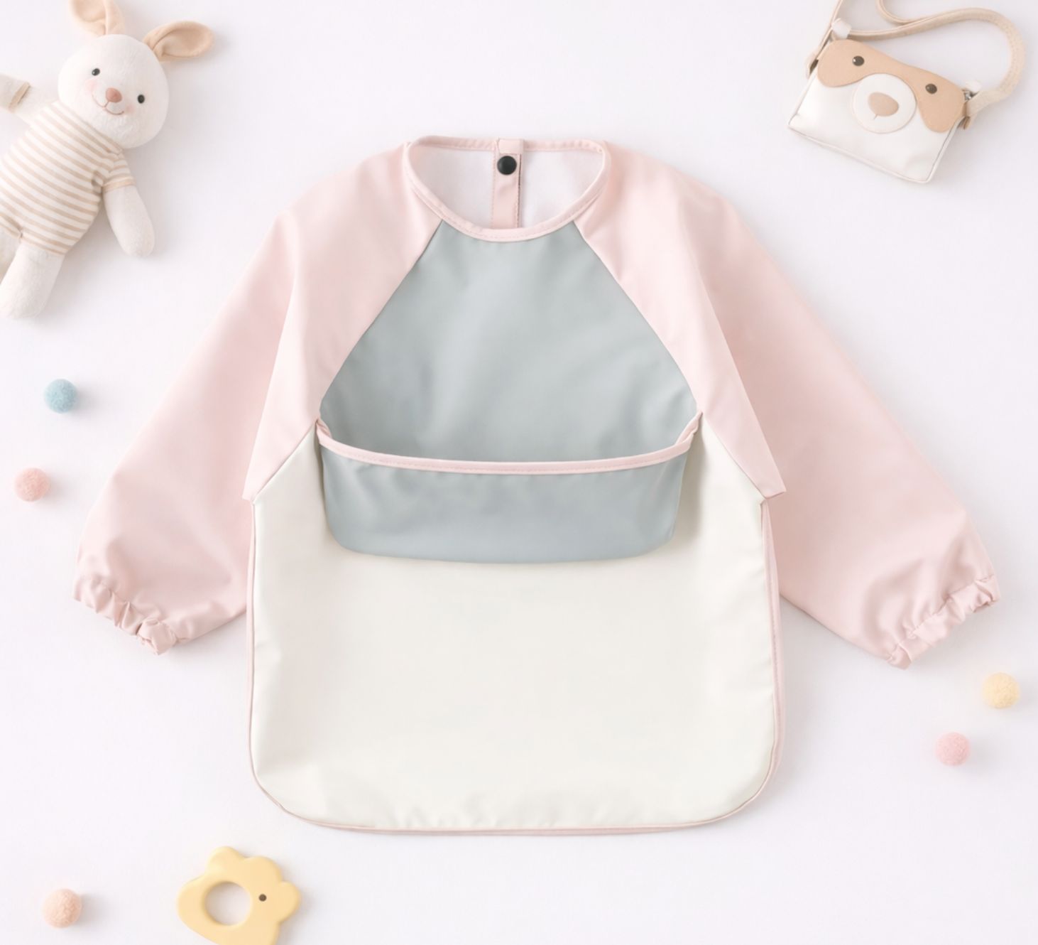 pink baby long sleeve waterproof bib