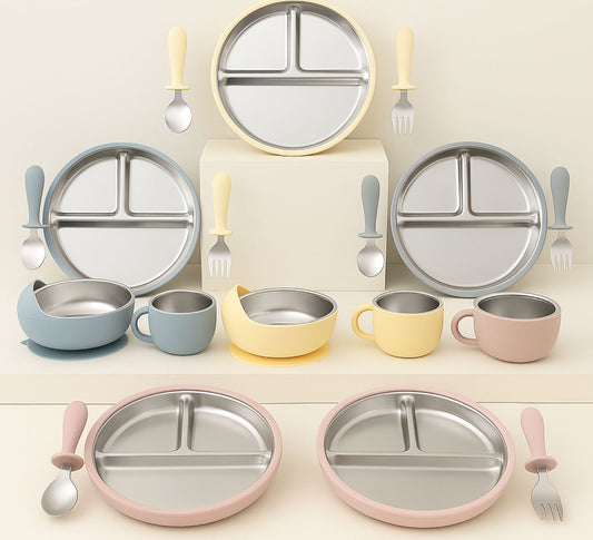 Stainless Steel Feeding Set with suction for kids 